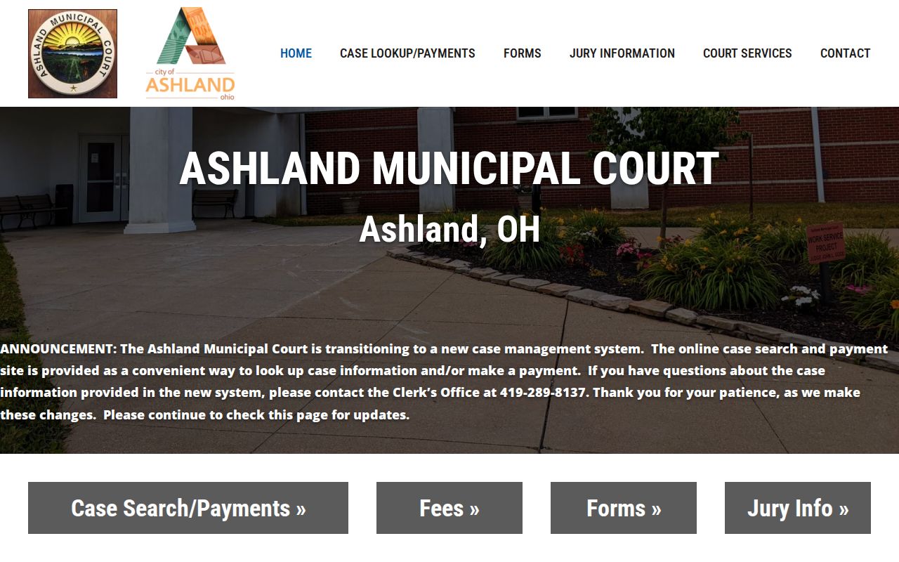 Ashland Court Docket: Municipal Court home page with divisions and local court information