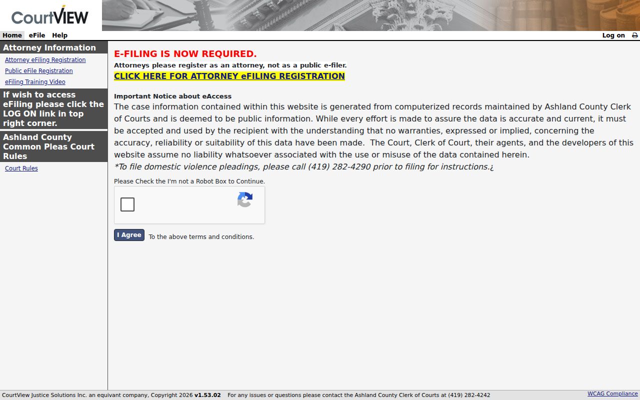 Ashland County case lookup: Common Pleas Case Search entrance