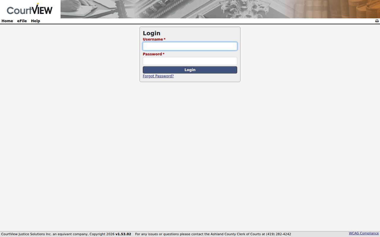 Ashland County case lookup: Common Pleas eServices sign-in page