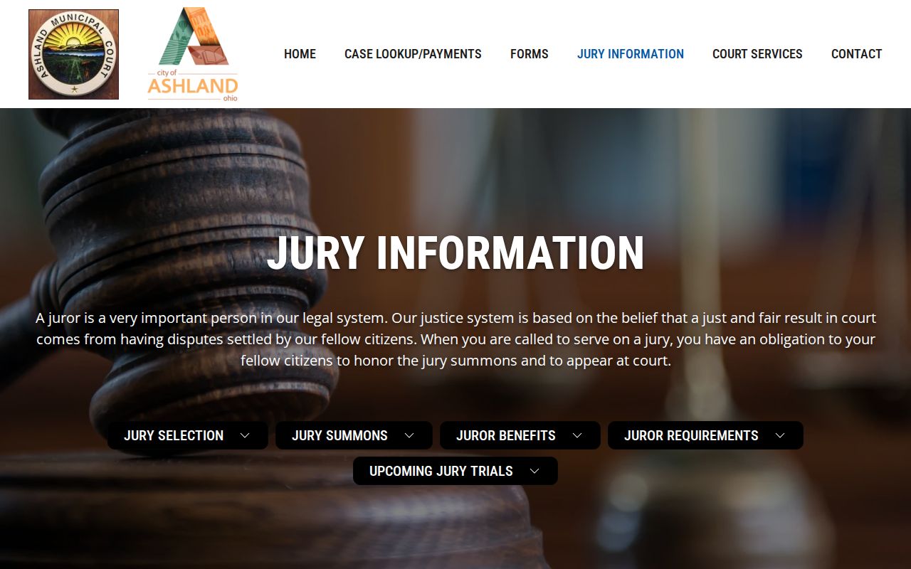Ashland County court dates Municipal Court jury reporting status page, not a full hearing calendar