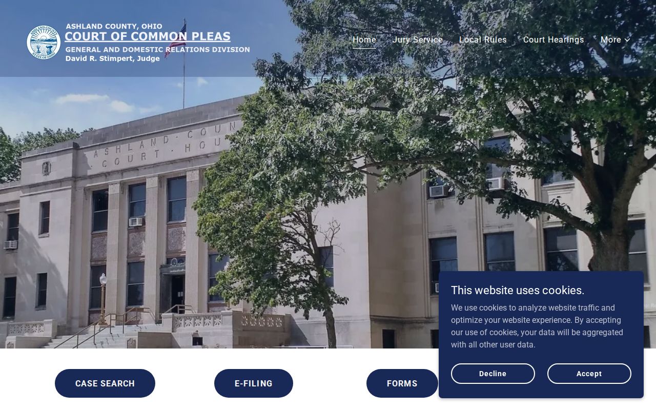 Ashland County court docket: Common Pleas entry page and public-tool links.
