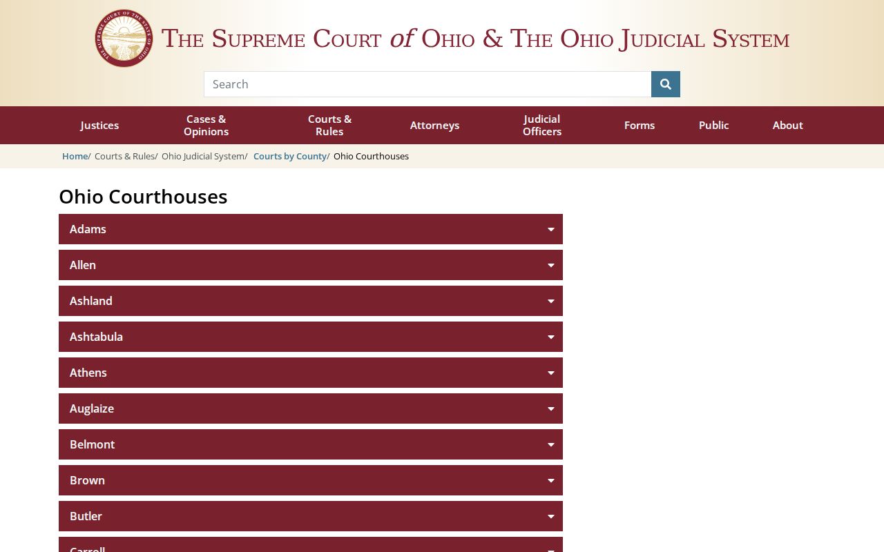 Ashland County court docket: Official courthouse history and building image/context if displayed.