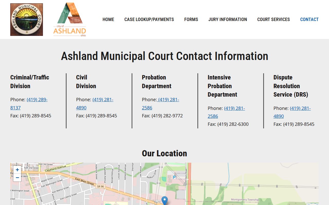 Ashland County traffic court records: Municipal Court clerk contact information